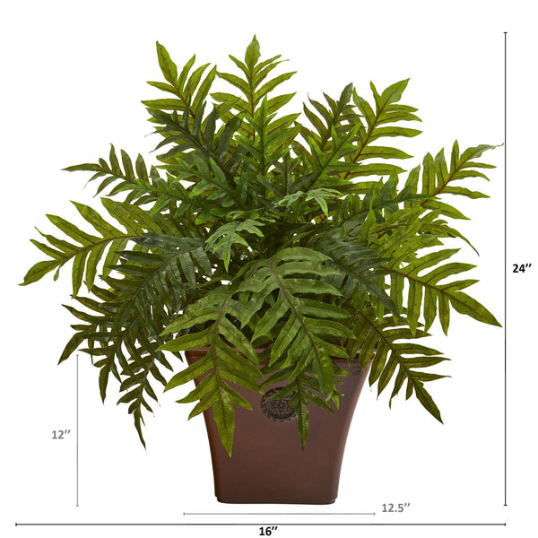 24” Hares Foot Fern Artificial Plant in Brown Planter (Real Touch)