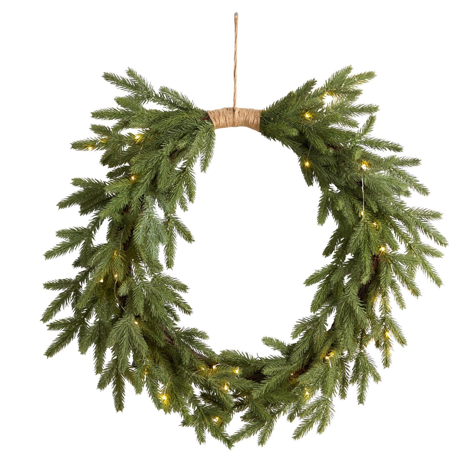 24" Holiday Christmas Pre-Lit Cascading Pine Wreath"
