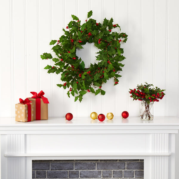 24” Holly Berry Artificial Wreath