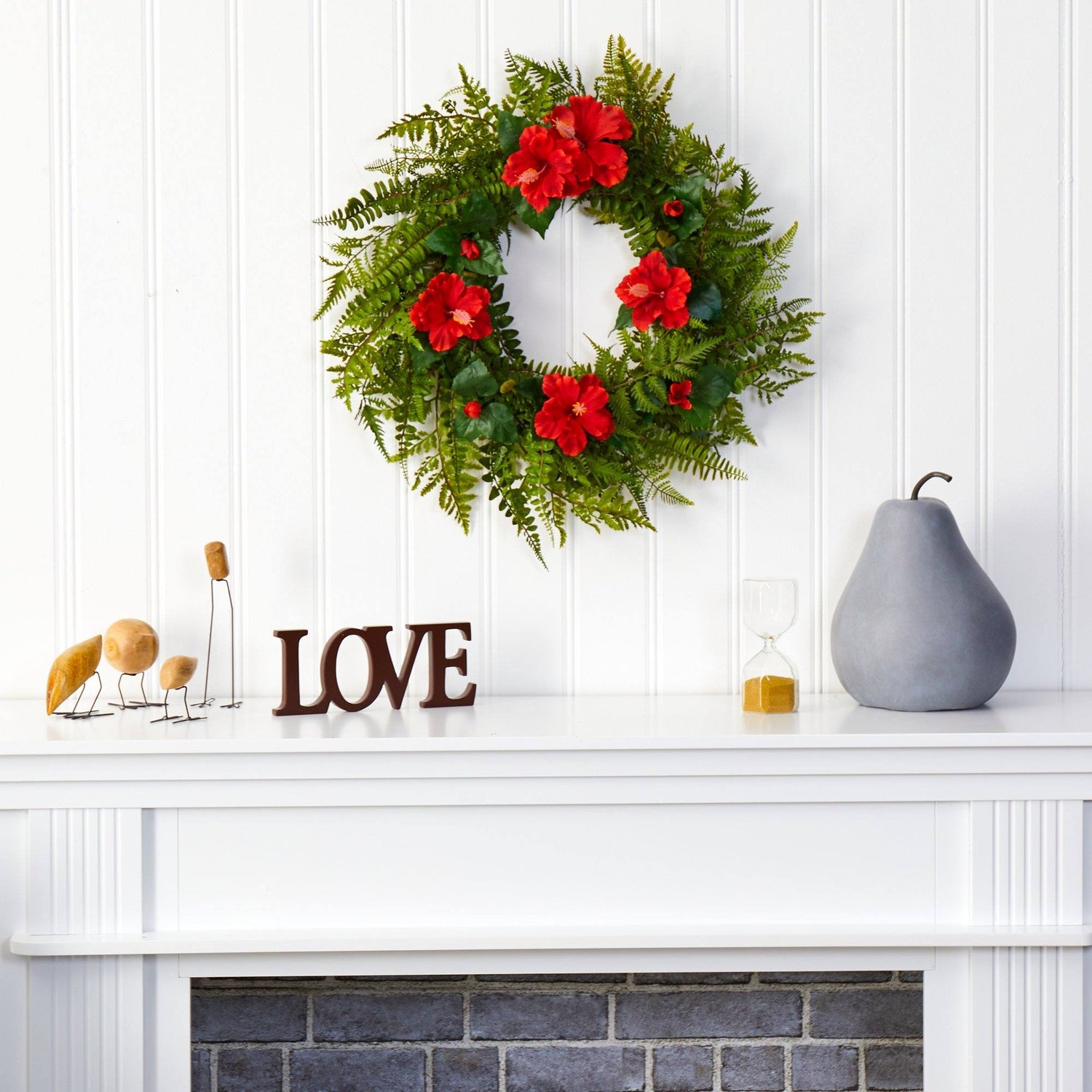 24” Mixed Fern and Hibiscus Artificial Wreath