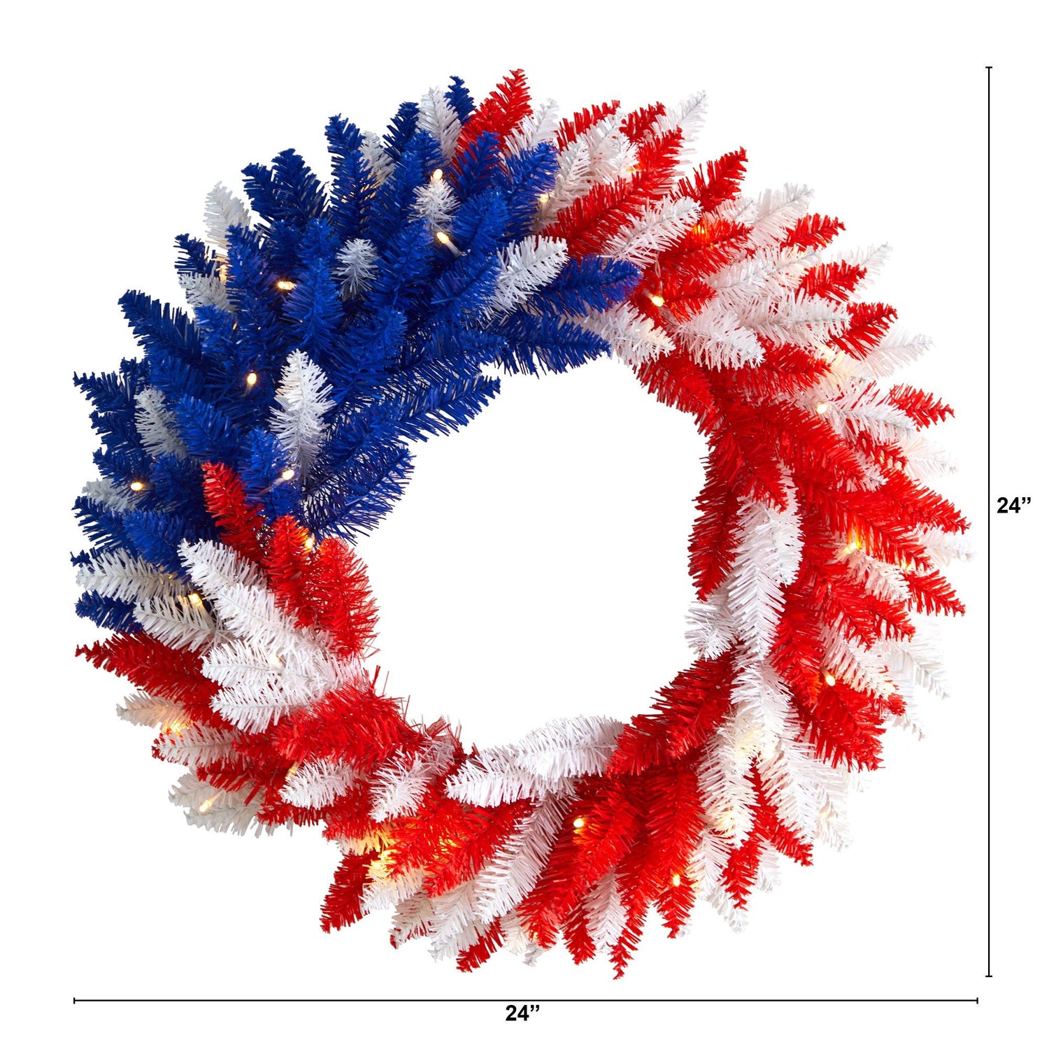 24” Patriotic Red, White and Blue “Americana” Wreath with 35 Warm LED Lights