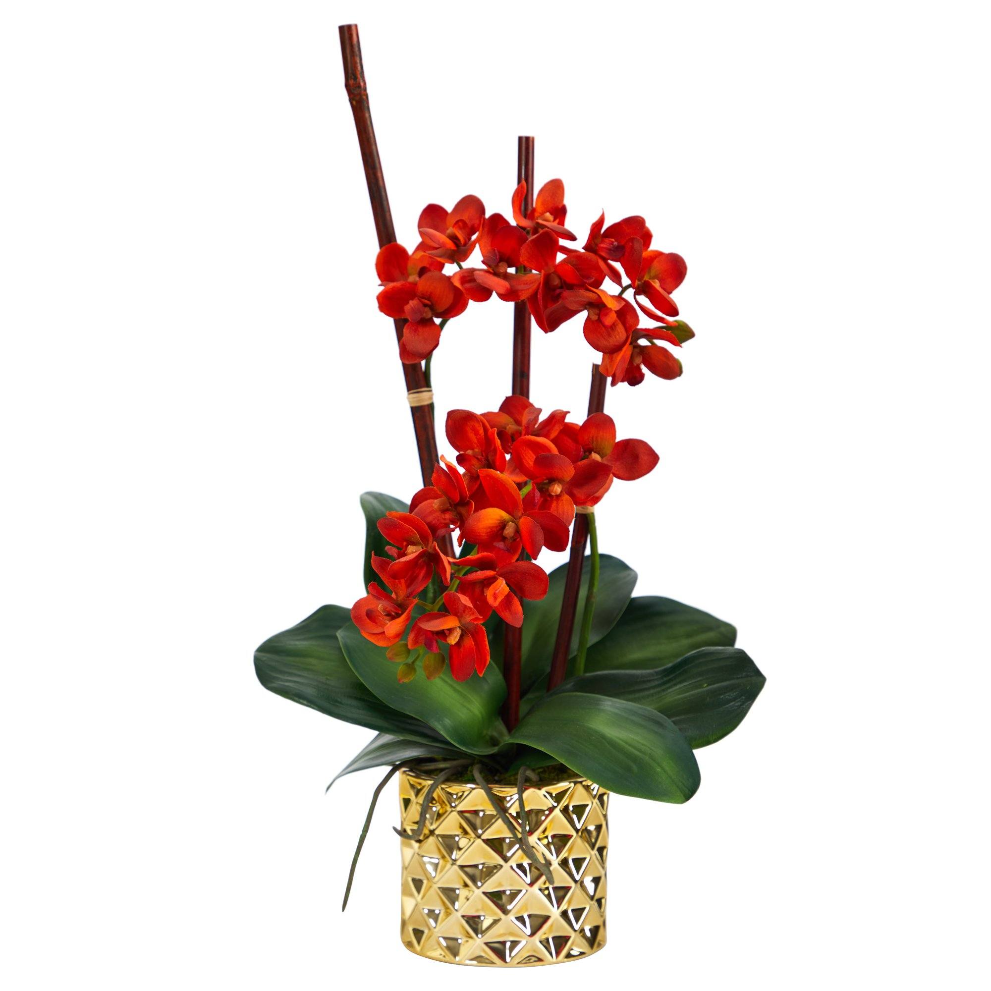 24” Phalaenopsis Orchid Artificial Arrangement in Gold Vase Nearly