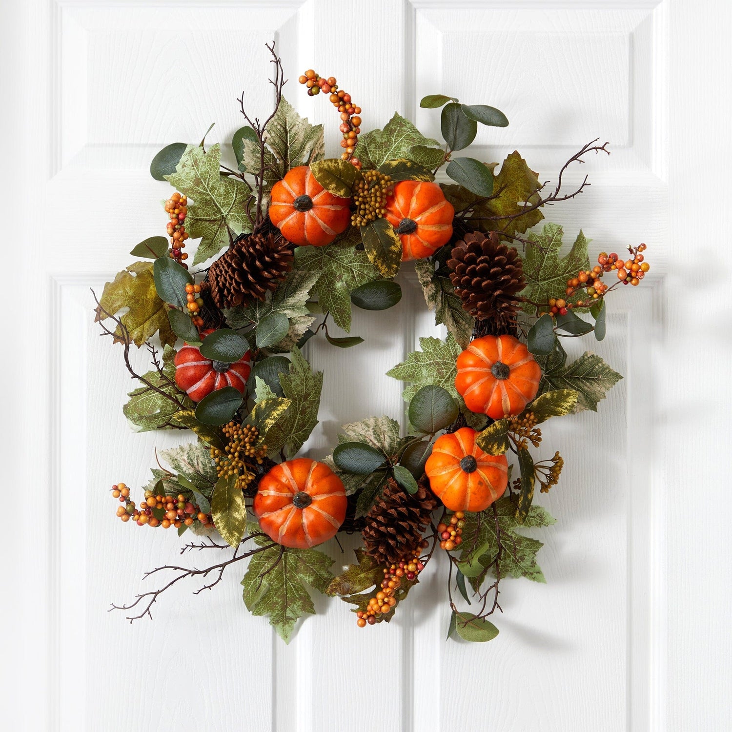 24” Pumpkins, Pine Cones and Berries Fall Artificial Wreath