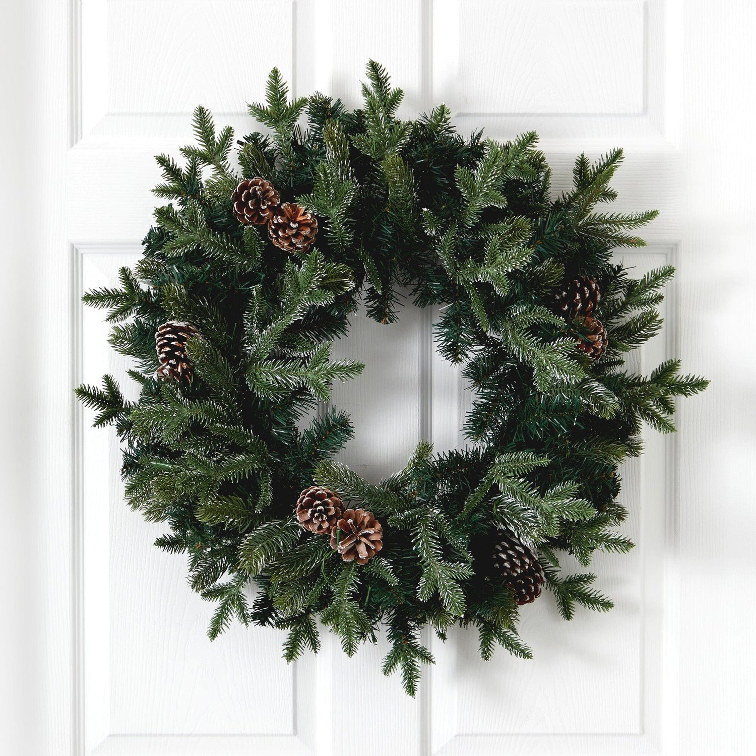 24” Snowed Pinecone Artificial Christmas Wreath with 35 Clear LED Lights