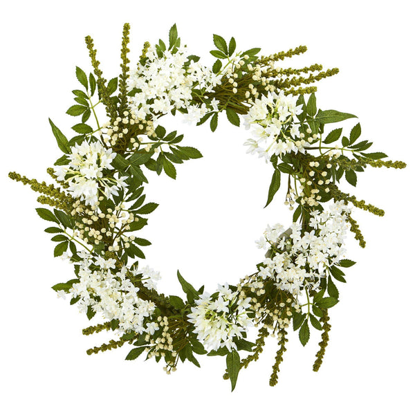 24” White Mixed Floral Artificial Wreath