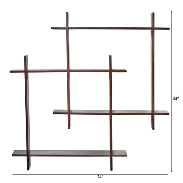 24" Wood Crosshatch Floating Shelves Wall Art Decor"