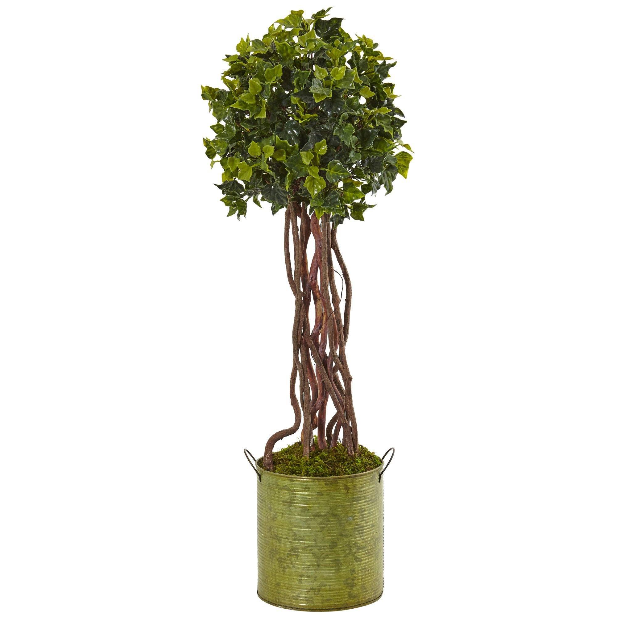 artificial ivy potted plant 2.5’ English Ivy Tree in Metal Planter UV Resistant (Indoor/Outdoor)