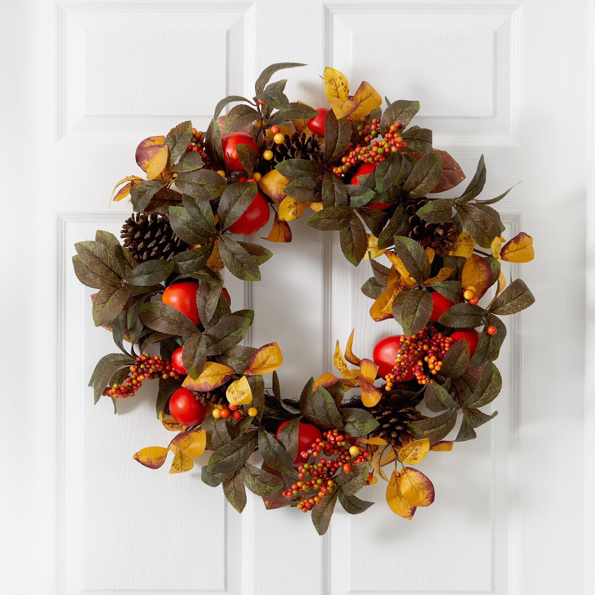 26” Autumn Persimmon and Pinecones Artificial Fall Wreath | Nearly Natural