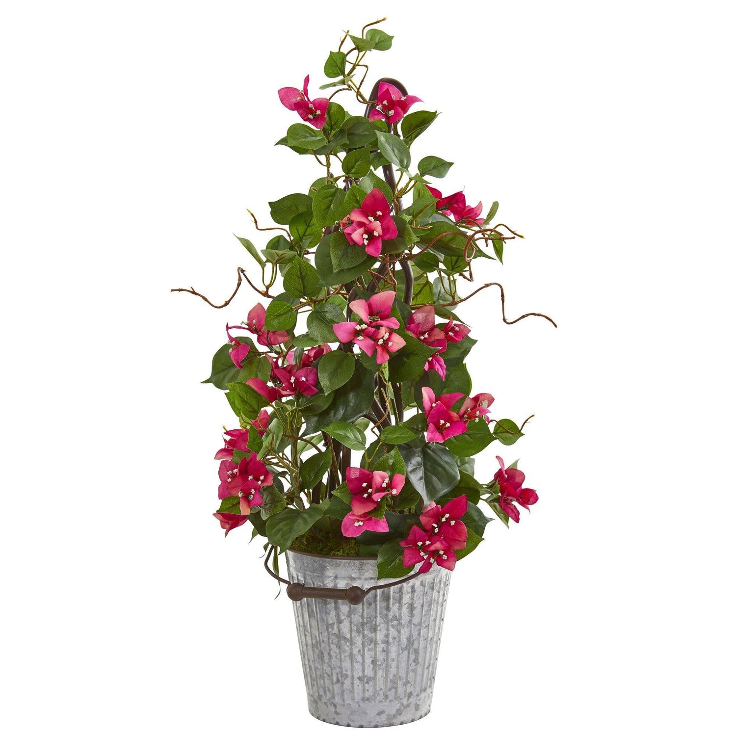 26” Bougainvillea Artificial Climbing Plant in Metal Bucket