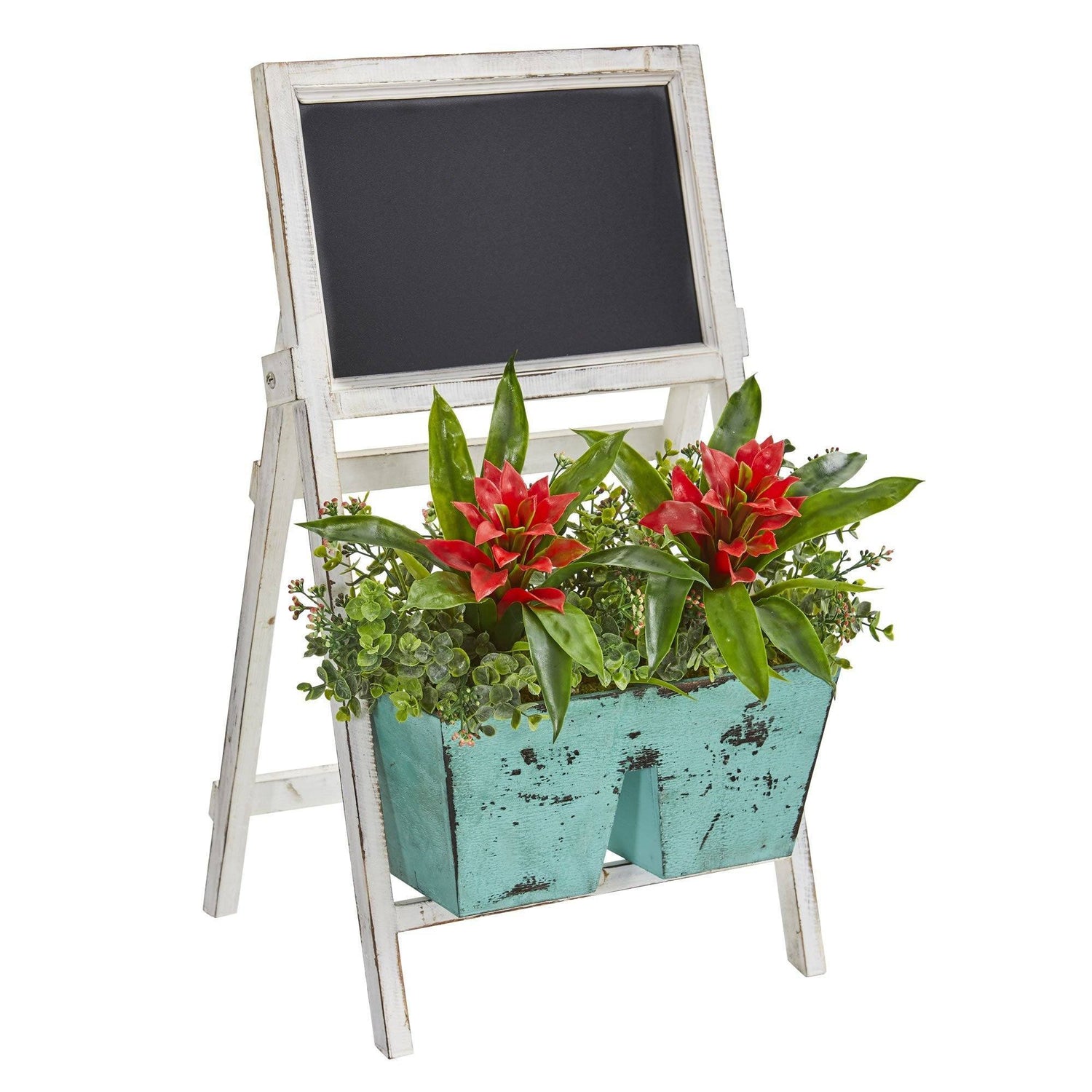 26” Bromeliad and Eucalyptus Artificial Plant in Farmhouse Stand with Chalkboard