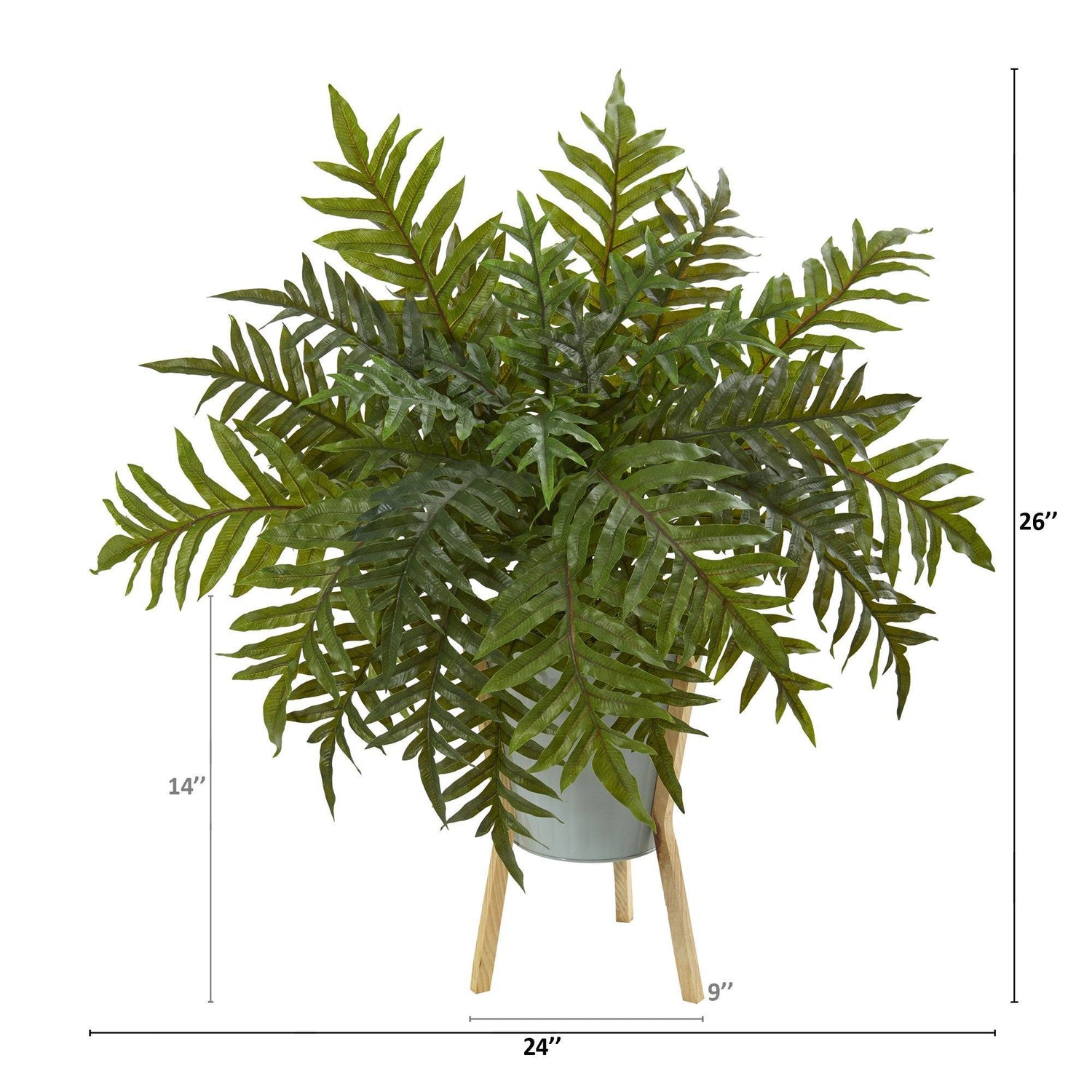 26” Hares Foot Fern Artificial Plant in Green Planter with Stand (Real Touch)