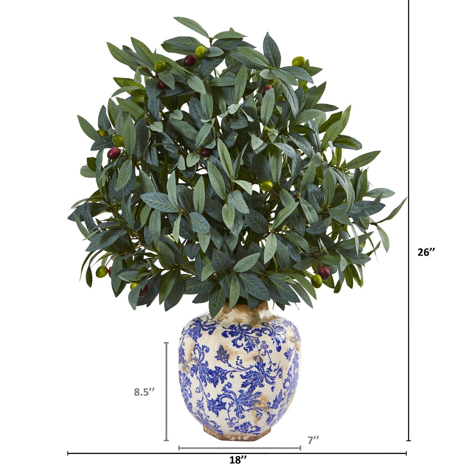 26” Olive with Berries Artificial Plant in Decorative Vase