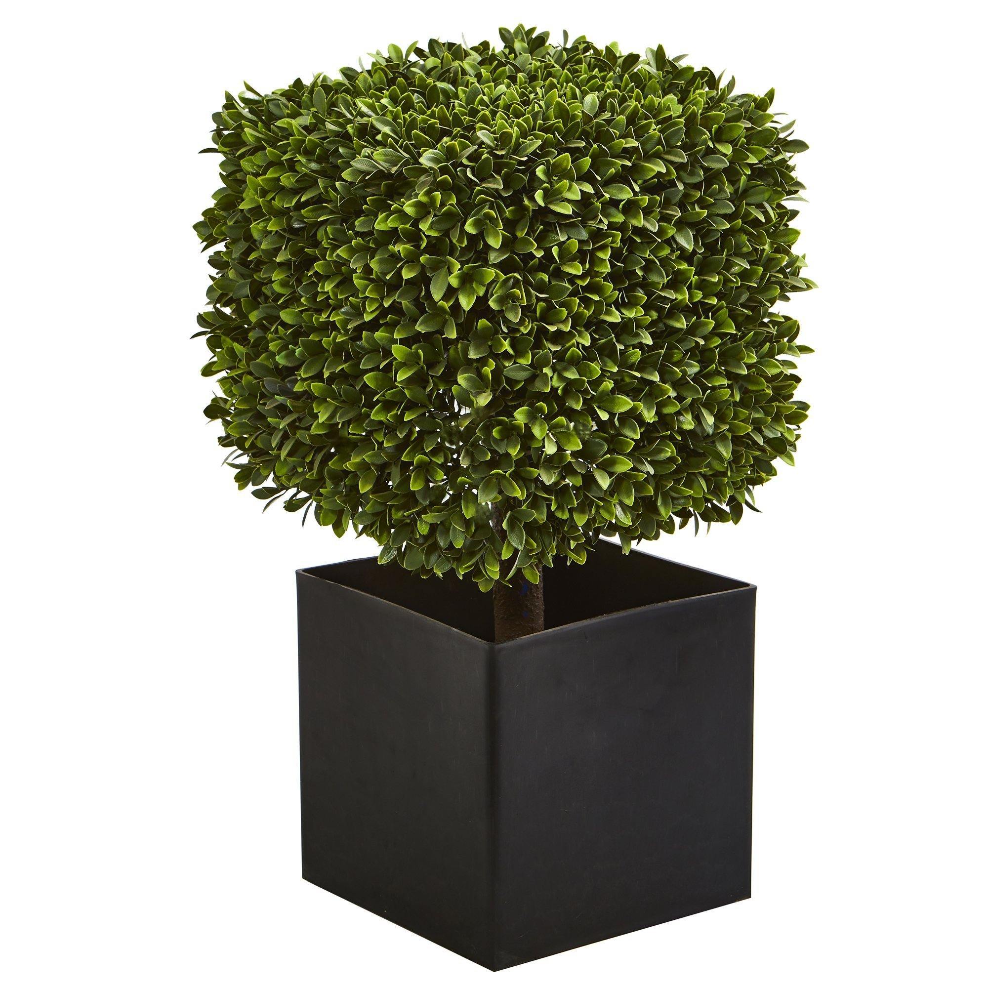 faux plant black pot Nearly Natural 27in. Boxwood Artificial Plant in Black Planter (indoor/Outdoor)