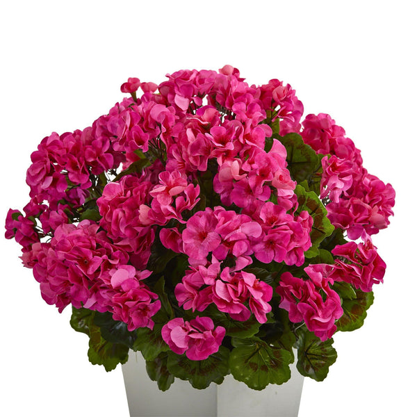 27” Geranium Artificial Plant in White Planter UV Resistant (Indoor/Outdoor)