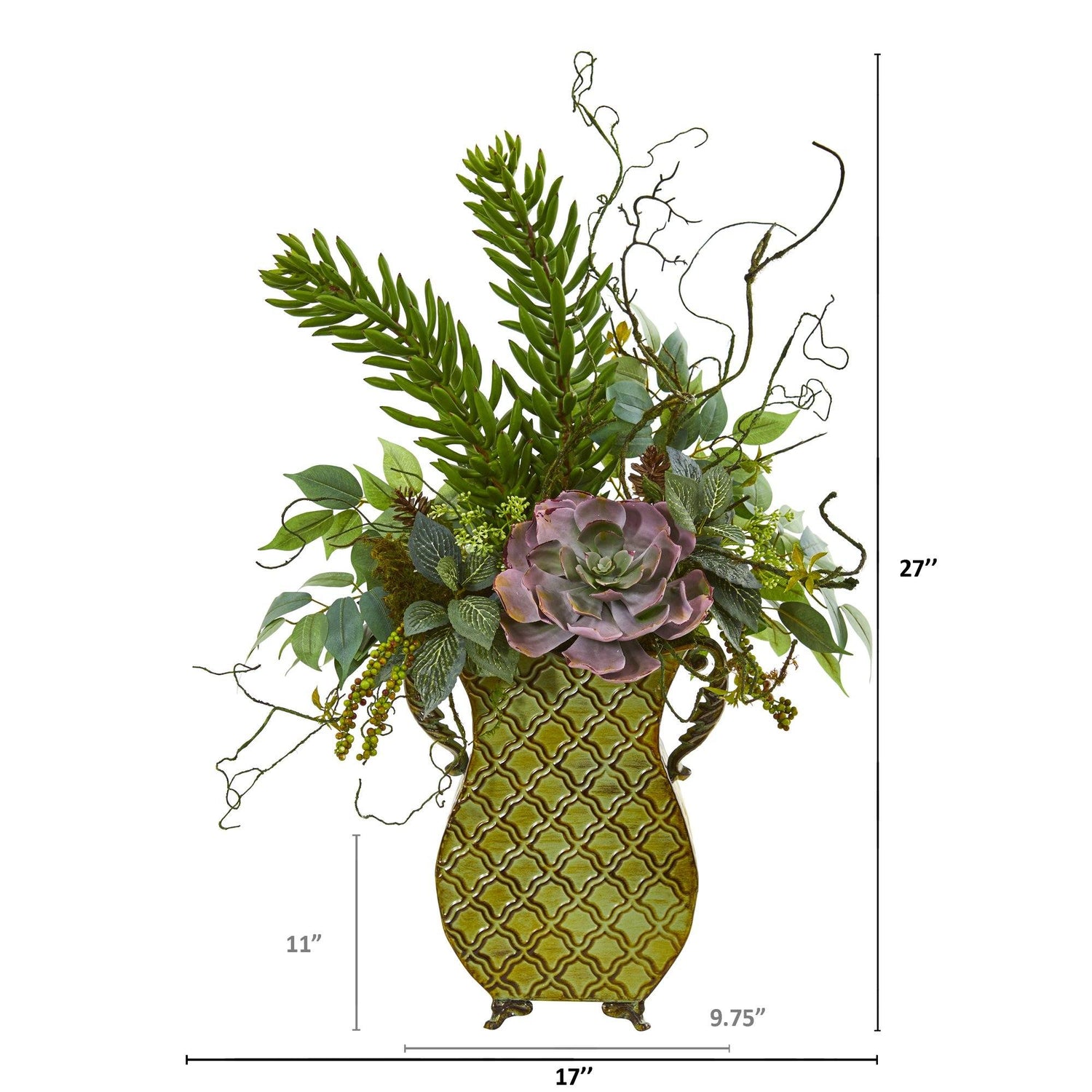 27” Succulent and Greens Artificial Plant in Metal Planter