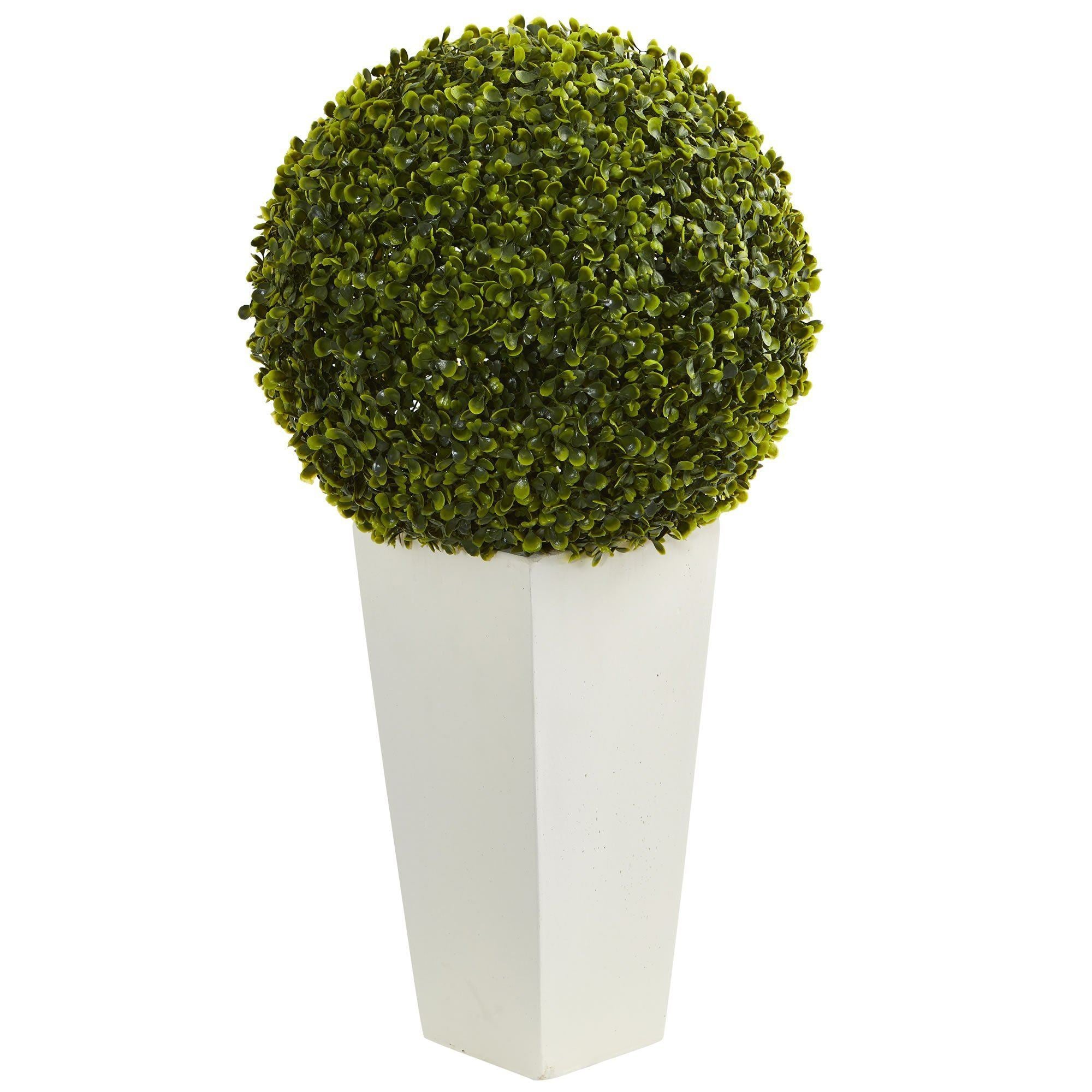 balls for plant pots Nearly Natural 28in. Boxwood Topiary Ball Artificial Plant in White Tower Planter (Indoor/Outdoor)