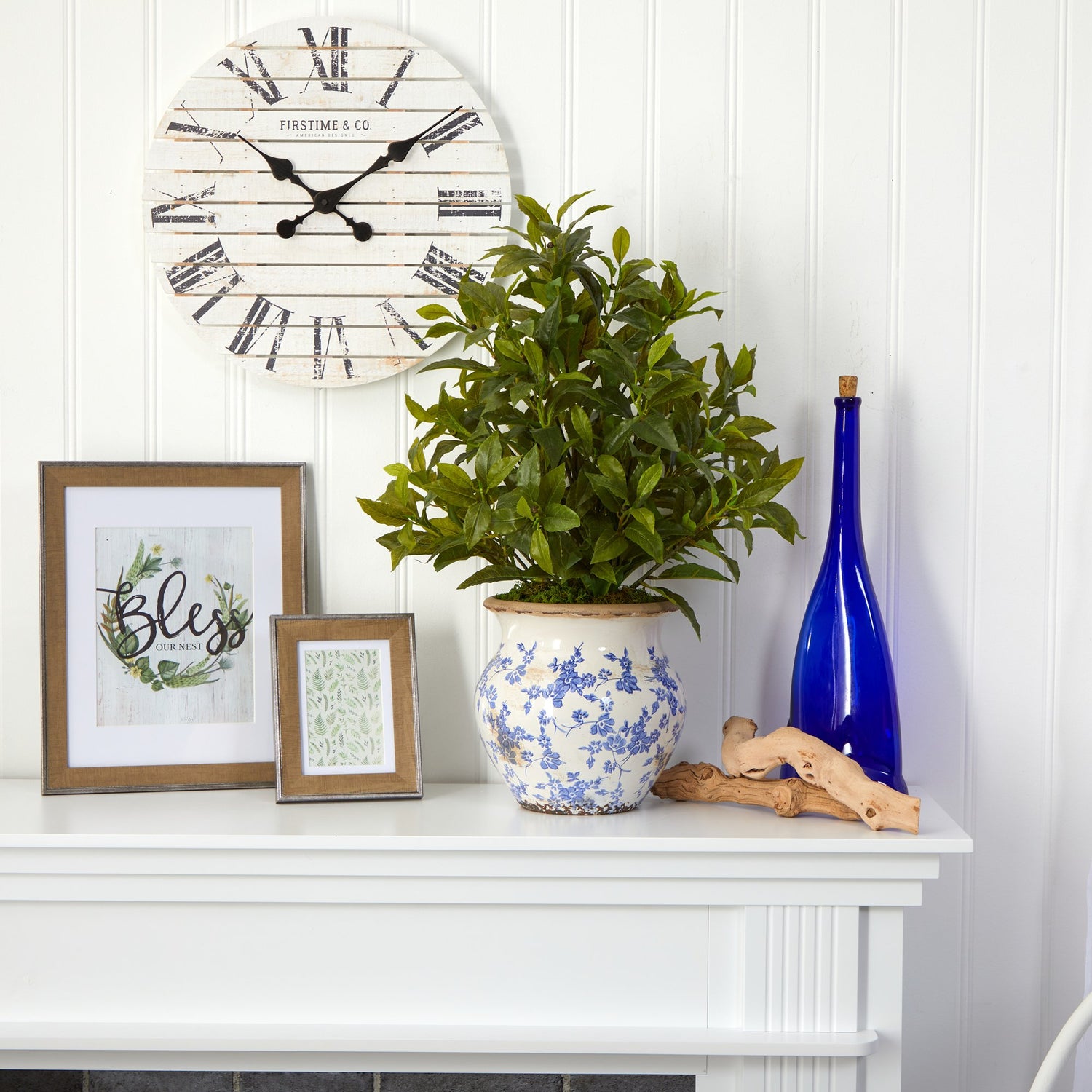 28” Coffee Leaf Artificial Plant in Vintage Floral Planter (Real Touch)