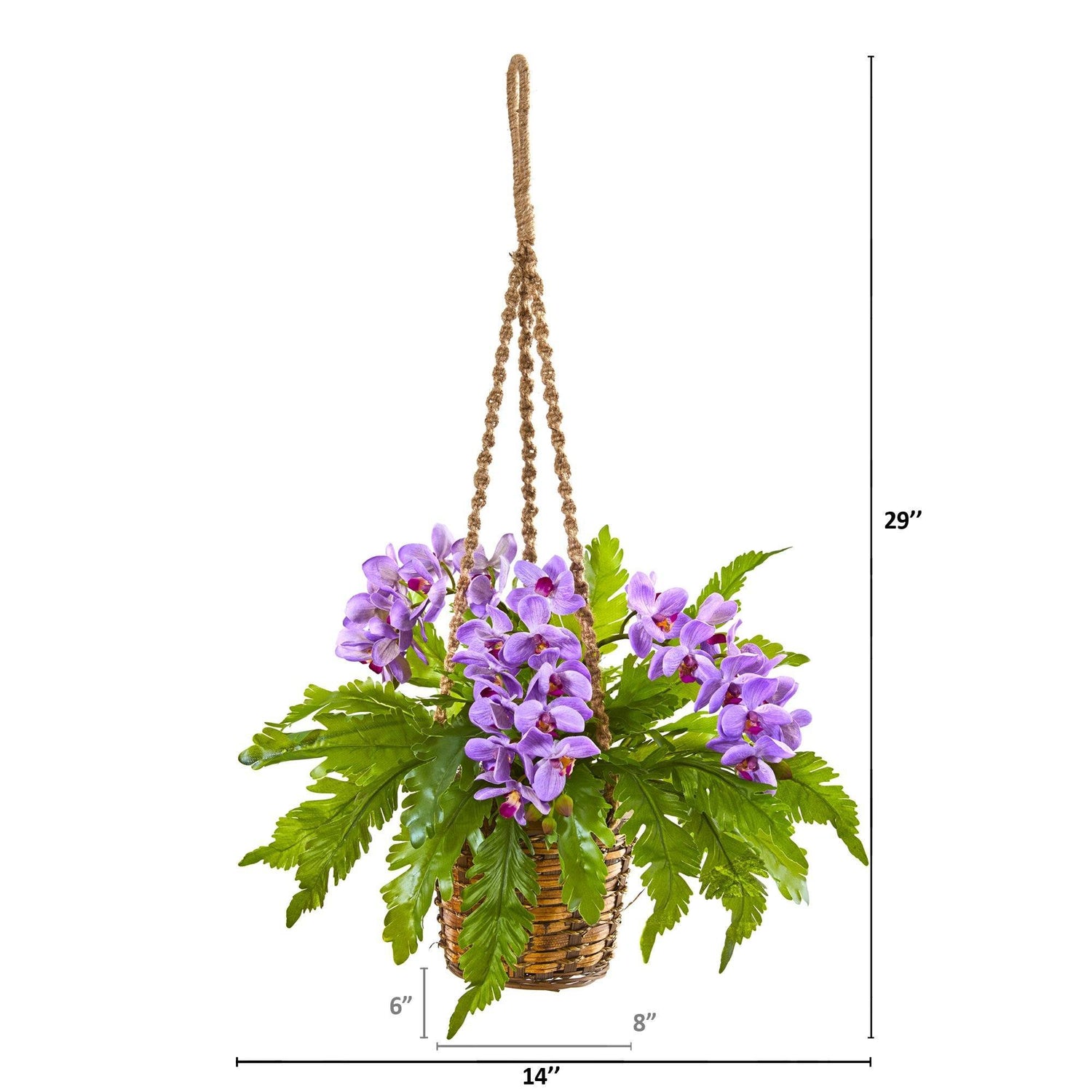 29” Artificial Plant Phalaenopsis Orchid & Fern in Hanging Basket