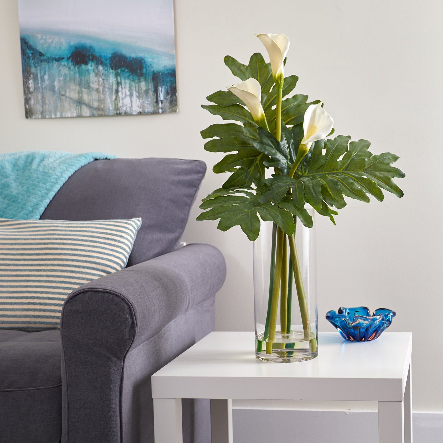 29” Calla Lily and Philo Artificial Arrangement in Glass Vase