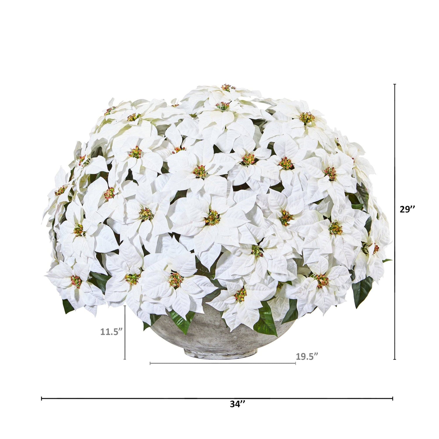 29” Giant Poinsettia Artificial Arrangement in Large Cement Bowl