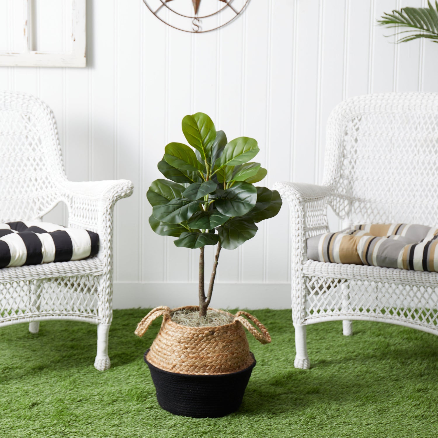 3' Artificial Fiddle Leaf Fig Tree with Handmade Cotton & Jute Woven Basket DIY Kit