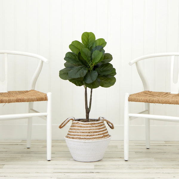 3' Artificial Fiddle Leaf Fig Tree with Handmade Cotton & Jute Woven Basket DIY Kit