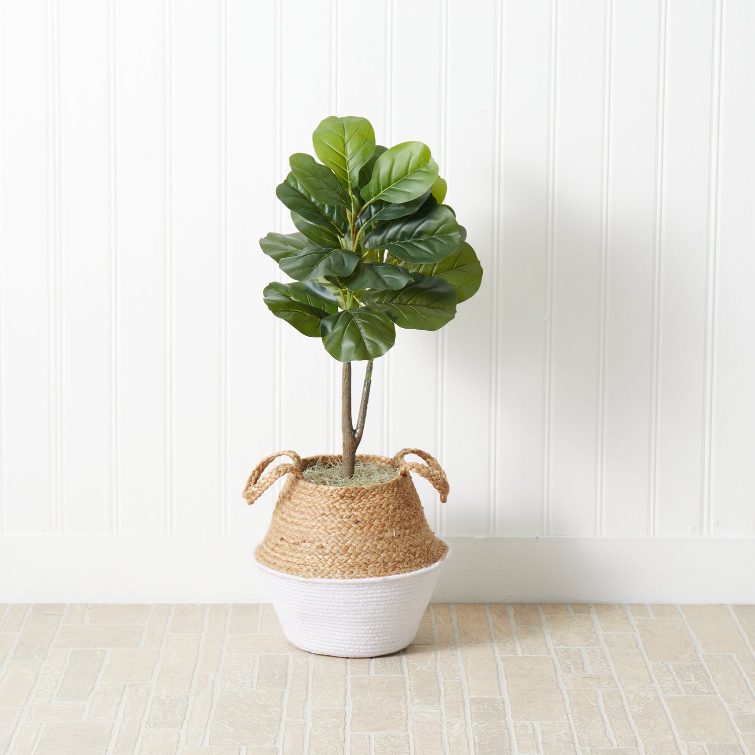 3' Artificial Fiddle Leaf Fig Tree with Handmade Cotton & Jute Woven Basket DIY Kit