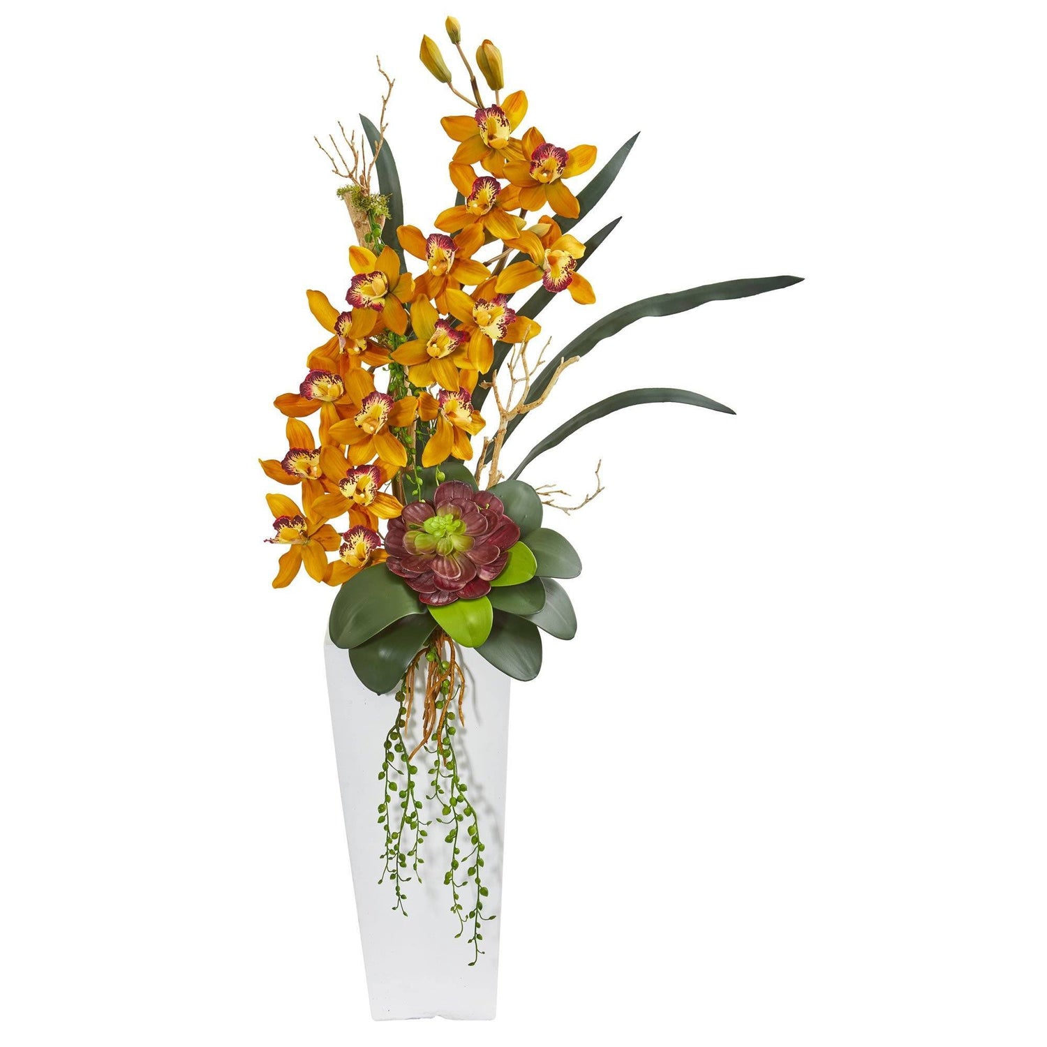 3’ Cymbidium Orchid and Succulent Artificial Arrangement