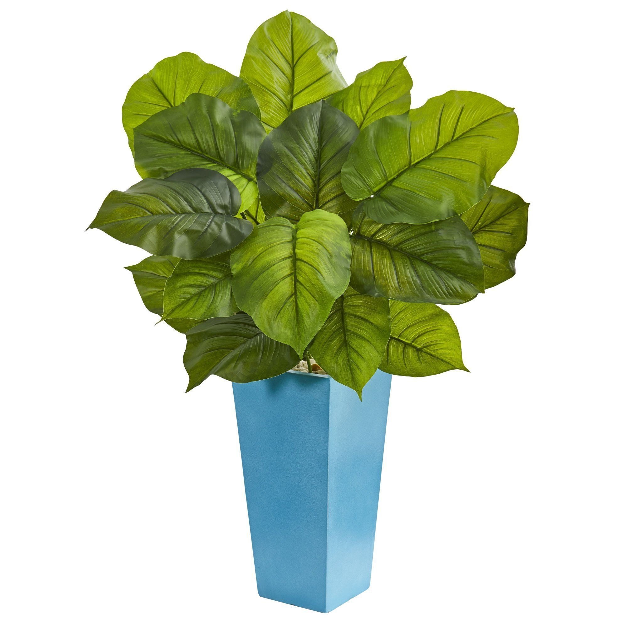 3’ Large Leaf Philodendron Artificial Plant in Turquoise Planter (Real  Touch)
