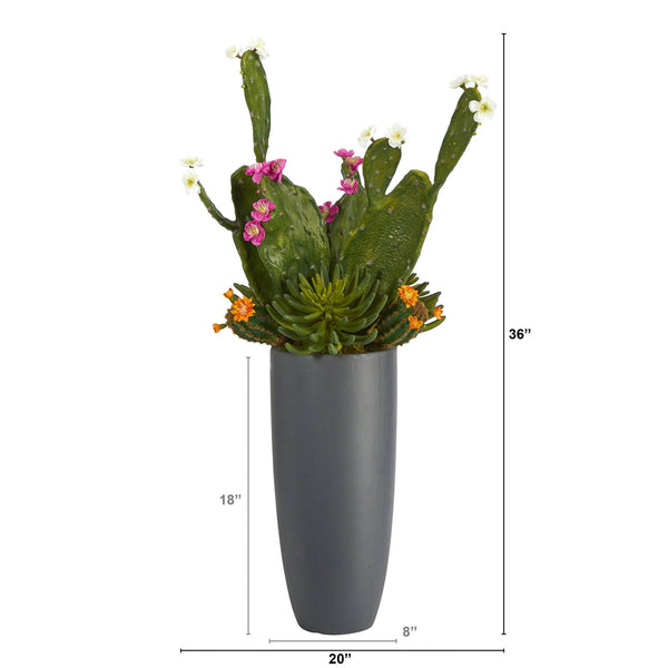 3’ Mixed Cactus Artificial Plant in Gray Planter