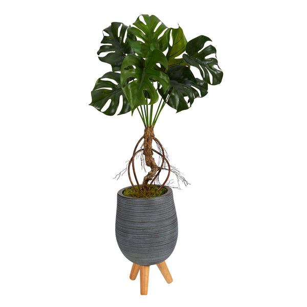 3’ Monstera Artificial Arrangement in Gray Planter with Stand