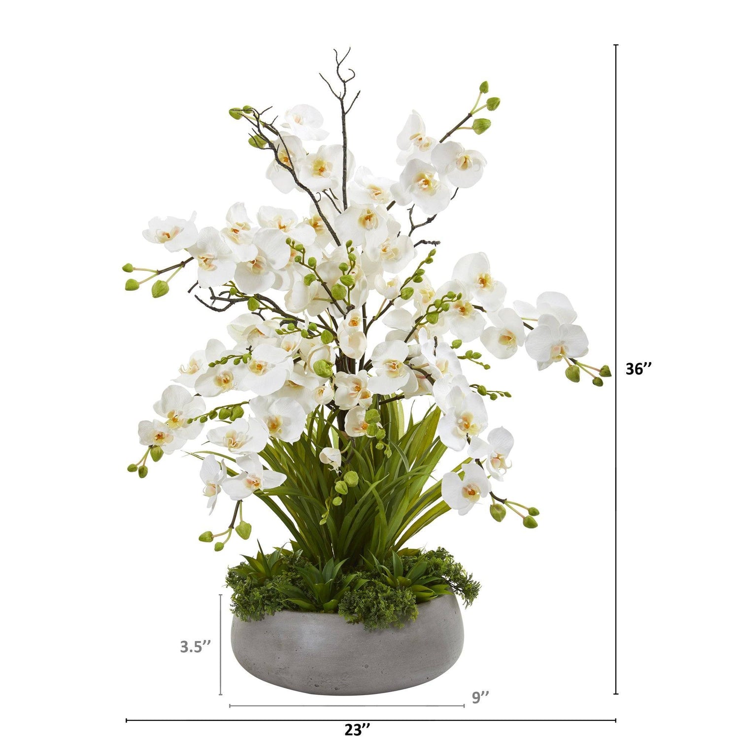 3’ Phalaenopsis Orchid and Agave Artificial Arrangement in Gray Vase