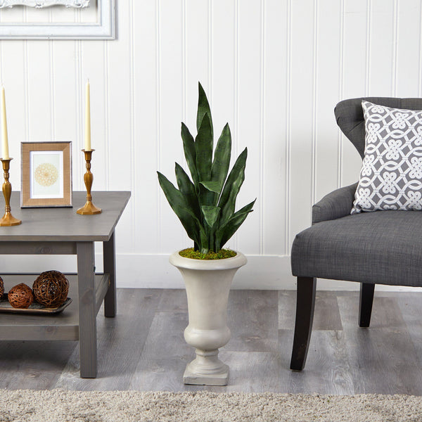 3’ Sansevieria Artificial Plant in Sand Colored Urn
