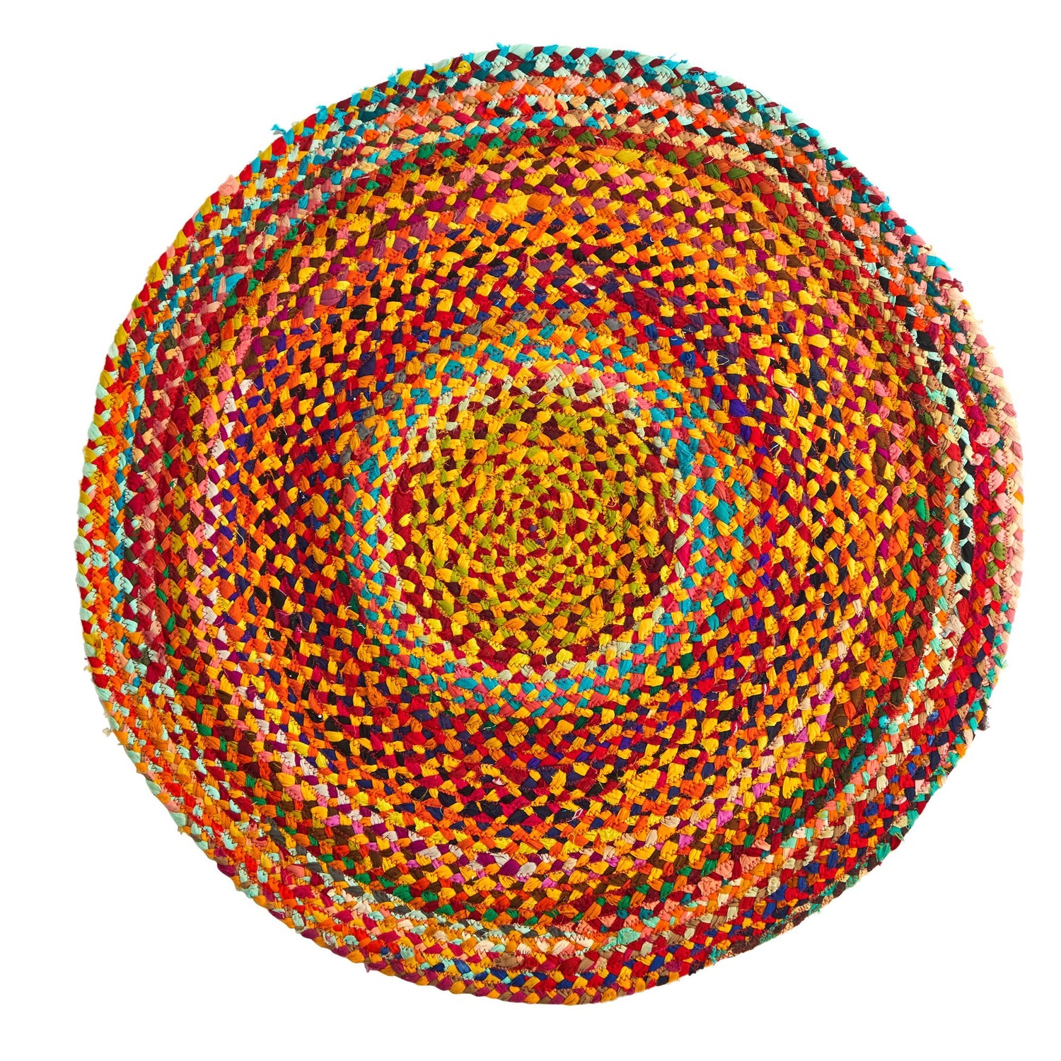 3’ x 3’ Hand Braided Boho Colorful Chindi Round Rug