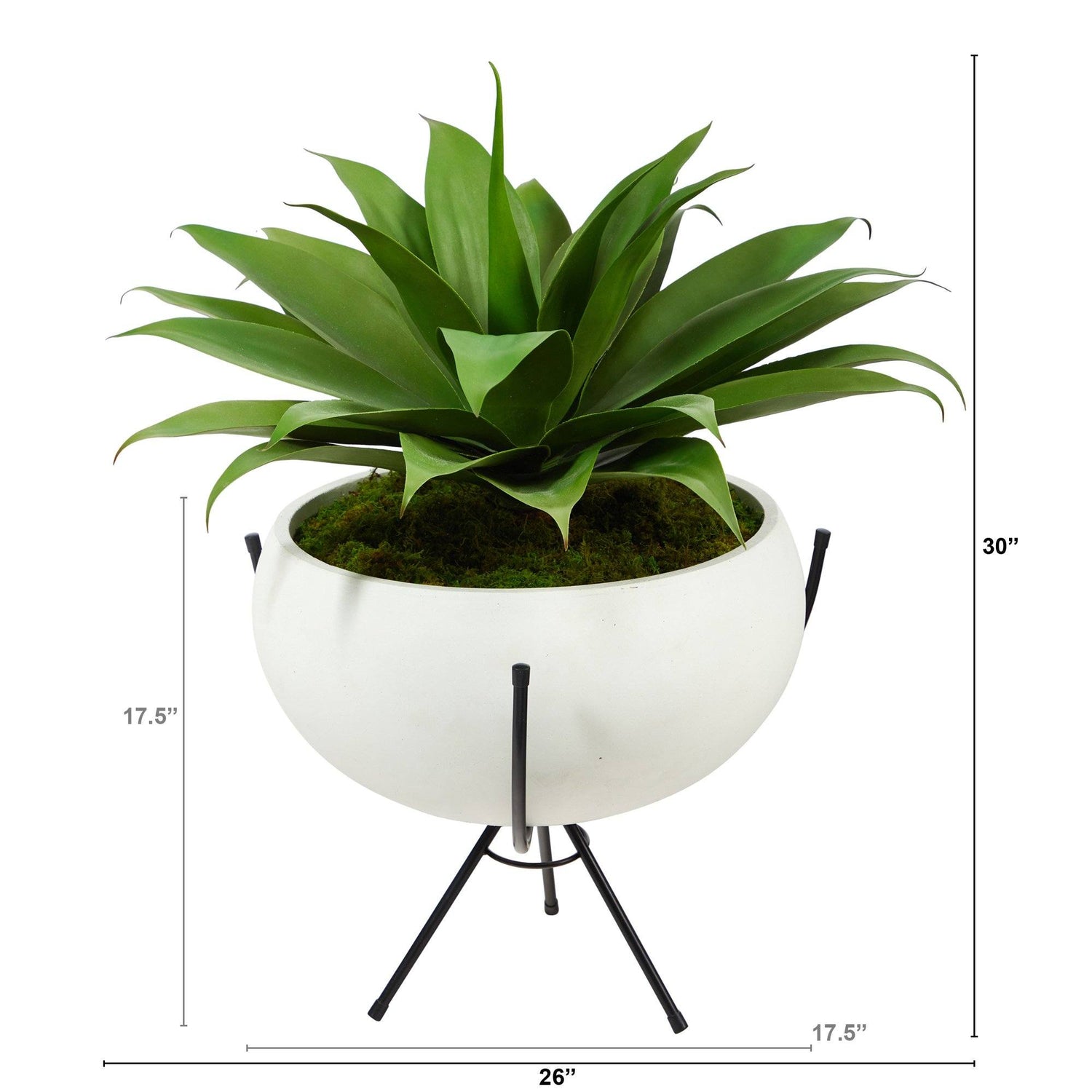 30” Agave Succulent Artificial Plant in White Planter with Metal Stand