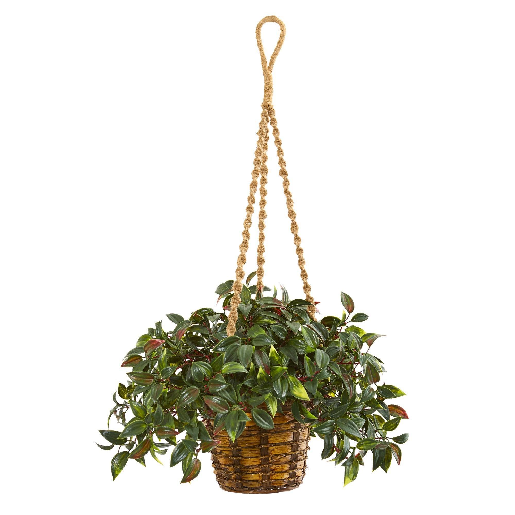 artificial hanging plants with basket Nearly Natural 30in. Mini Melon Artificial Plant in Hanging Basket UV Resistant (Indoor/Outdoor)