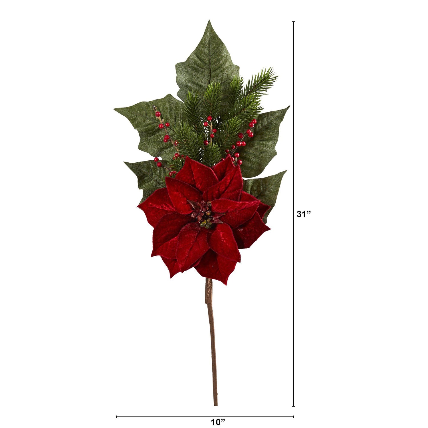 31” Poinsettia, Berries and Pine Artificial Flower Bundle (Set of 3)