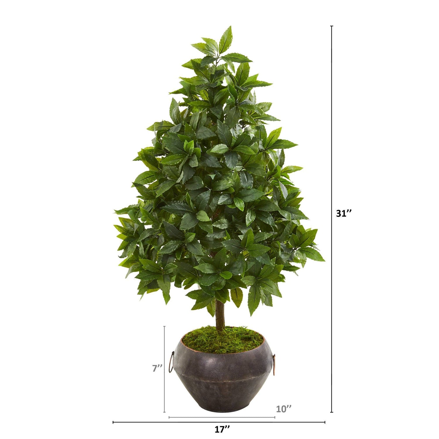 31” Sweet Bay Cone Topiary Artificial Tree in Metal Bowl