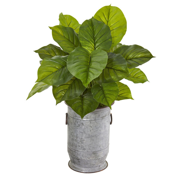 32” Large Philodendron Artificial Plant in Vintage Metal Planter (Real Touch)