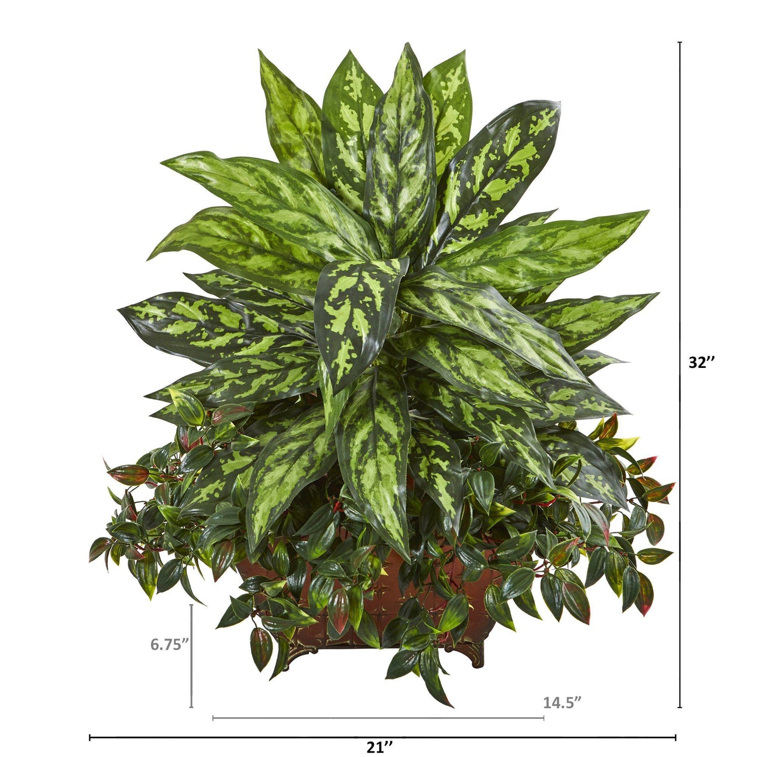 32” Silver King and Mini Melon Artificial Plant in Planter