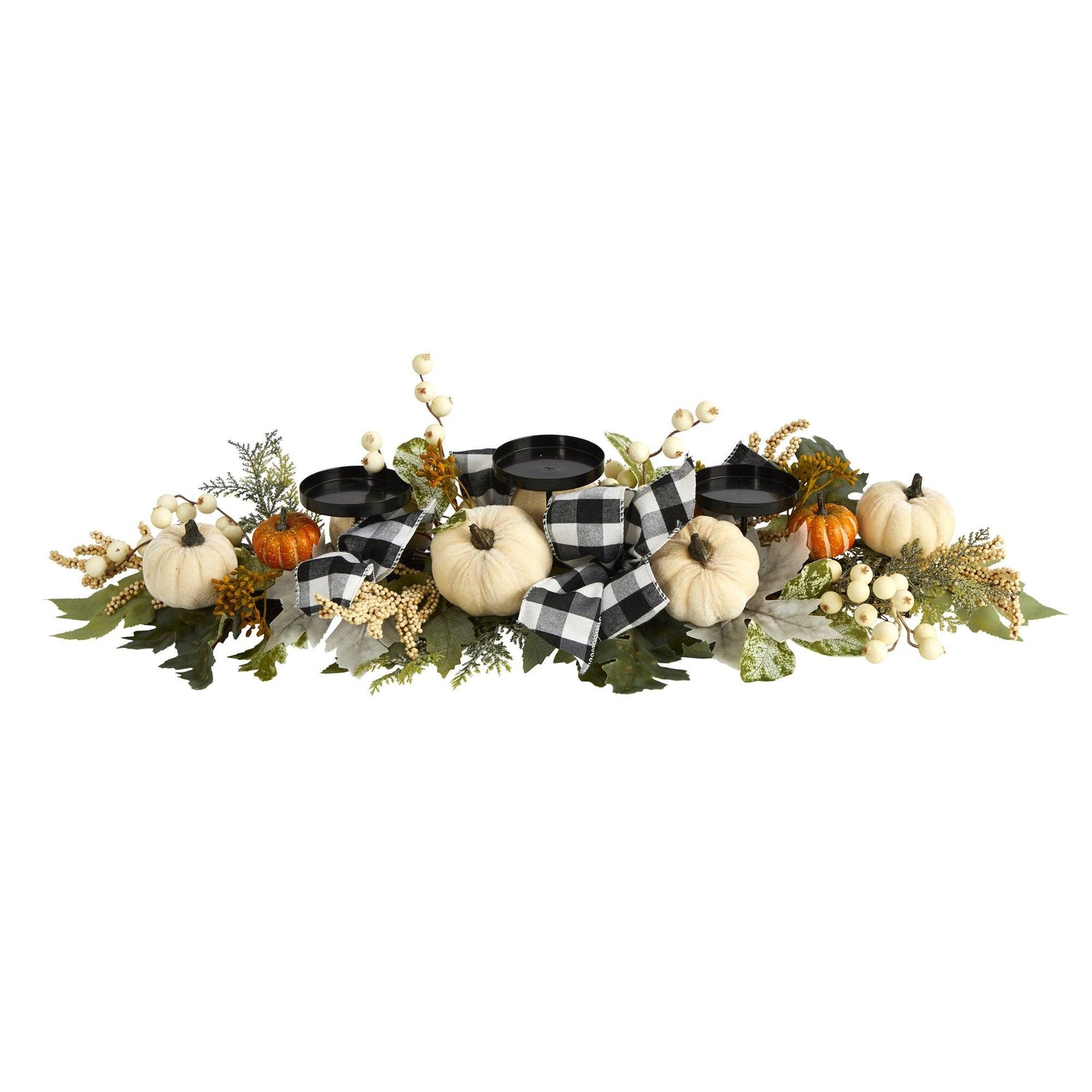 32” White Pumpkin and Berries Artificial Candelabrum