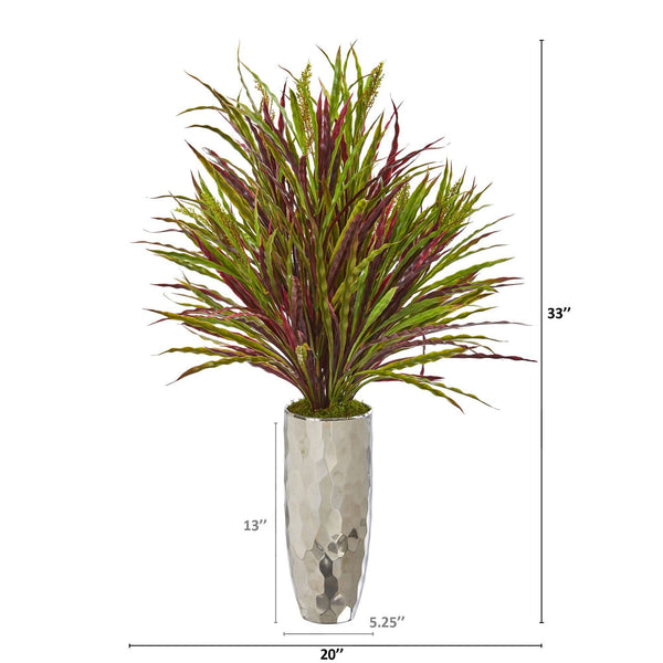 33” Fall Grass Artificial Plant in Silver Planter