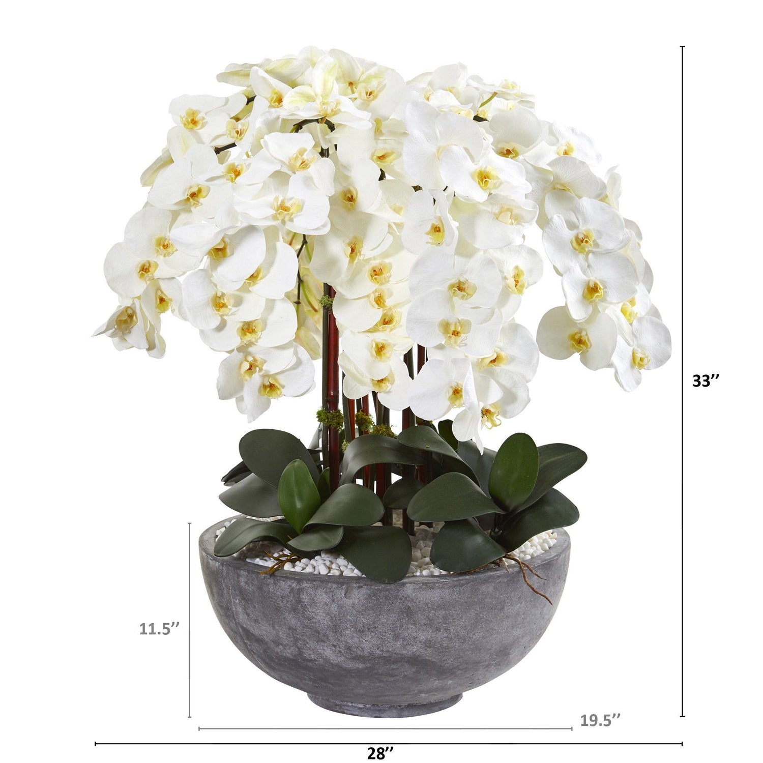 33” Phalaenopsis Orchid Artificial Arrangement in Large Cement Bowl