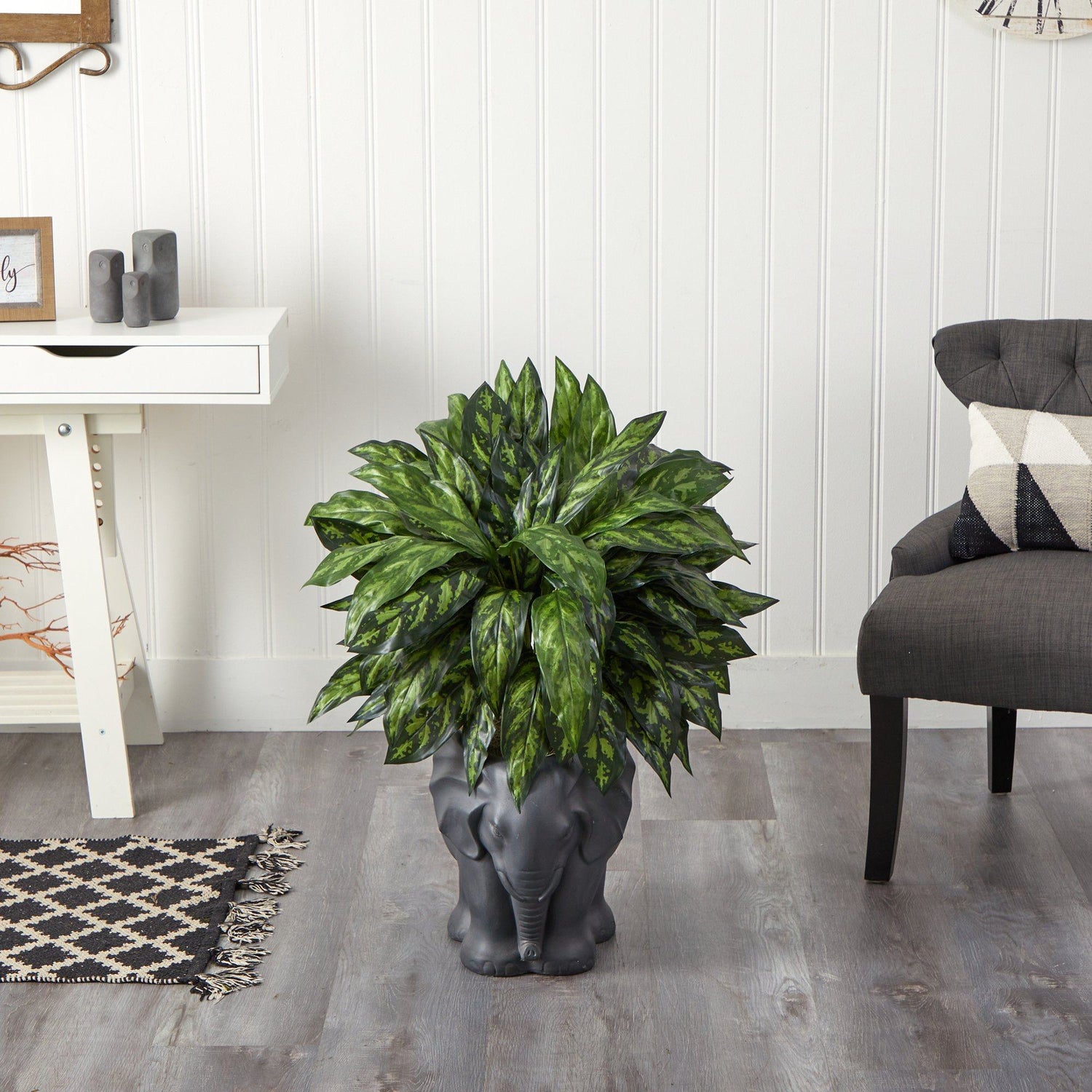 33” Silver King Artificial Plant in Black Elephant Shaped Planter