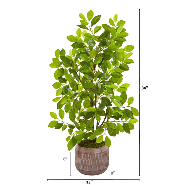 34” Ficus Artificial Tree in Stoneware Planter