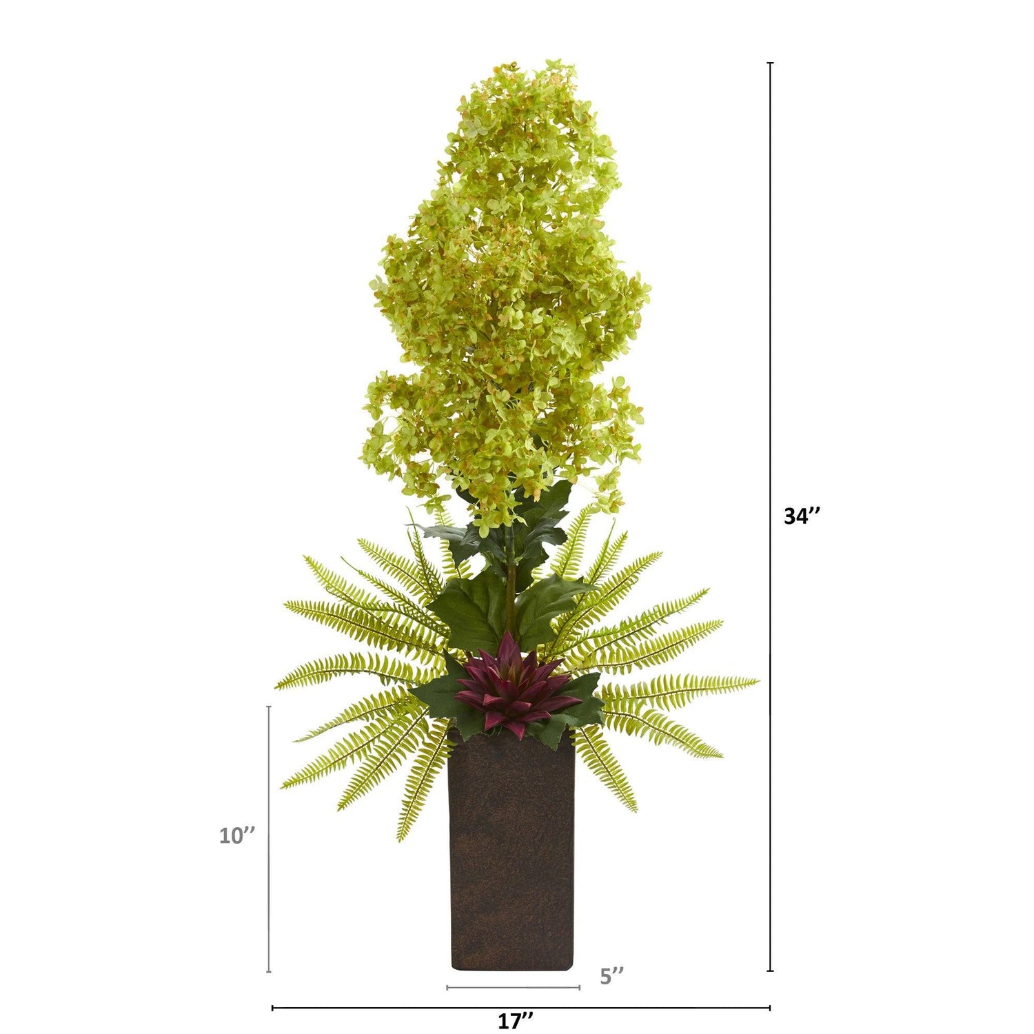 34” Hydrangea and Succulent Artificial Arrangement in Weathered Brown Vase