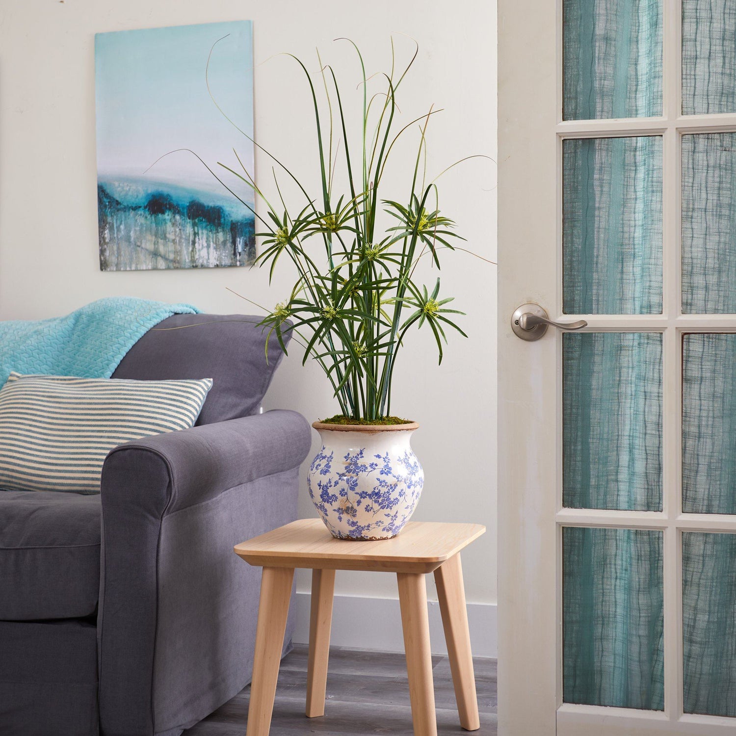 3.5’ Cyperus and Grass Artificial Plant in Vintage Floral Planter