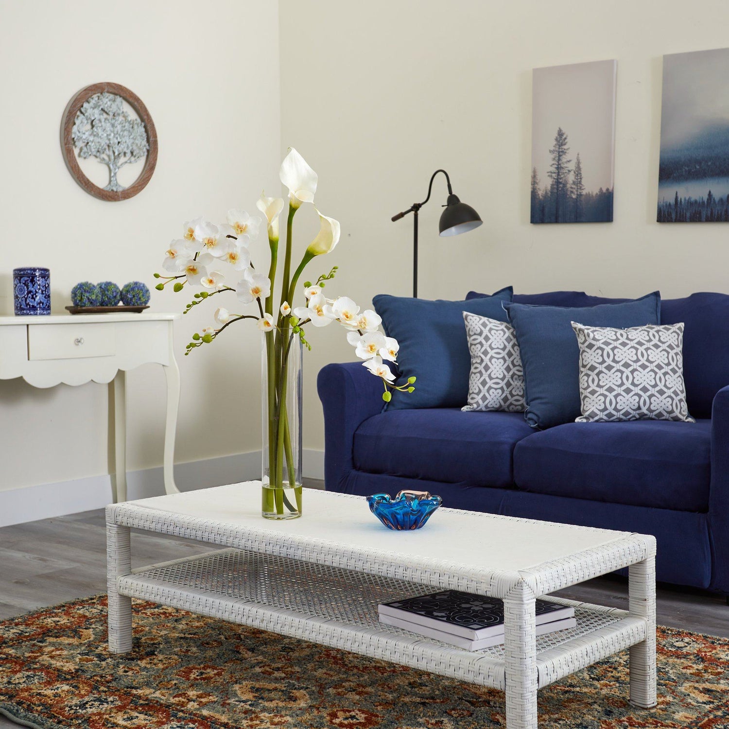 35” Phalaenopsis Orchid and Calla Lily Artificial Arrangement in Glass Vase