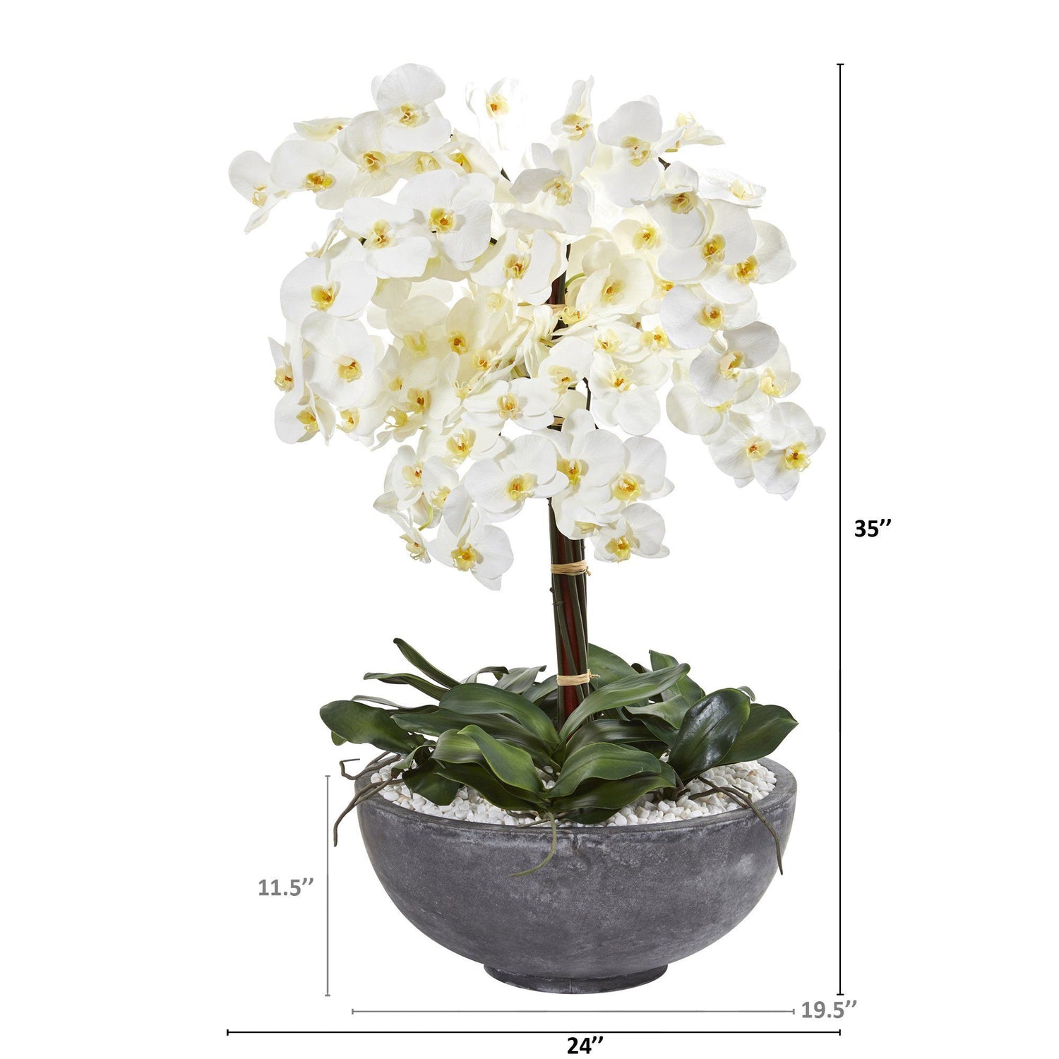 35” Phalaenopsis Orchid Artificial Arrangement in Large Cement Bowl