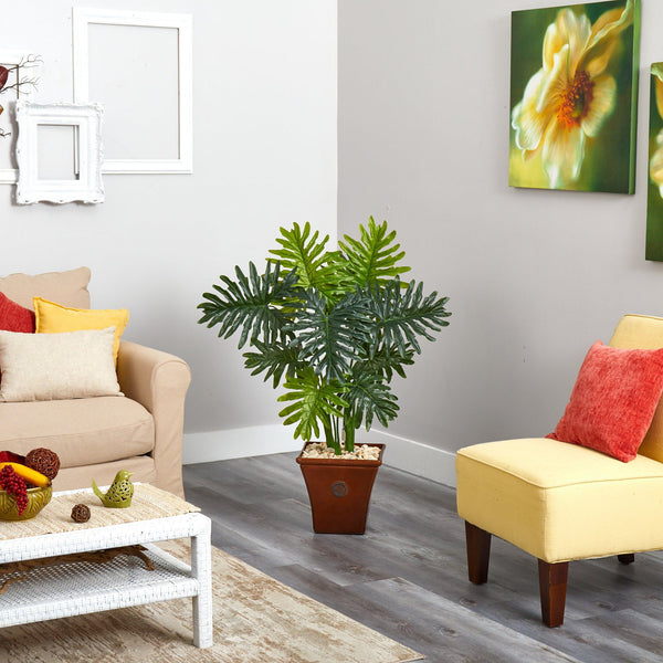 3.5’ Philodendron Artificial Plant in Brown Planter (Real Touch)